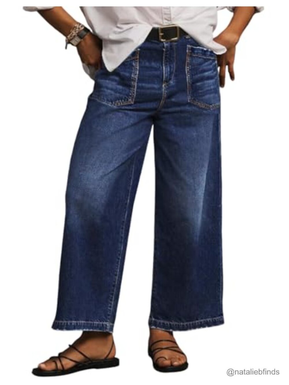 Plus Size High Waisted Wide Leg Baggy Stretchy Jeans with Pockets